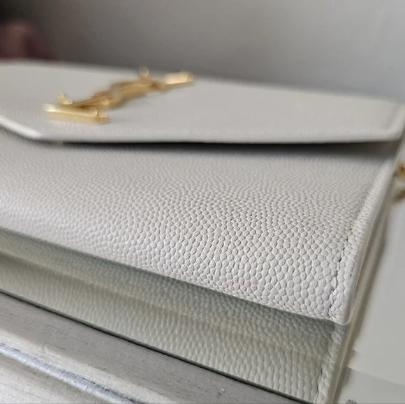 🍸💰​AUTHENTIC Saint Laurent UPTOWN CHAIN WALLET IN GRAIN DE POUDRE EMBOSSED COA - Picture 7 of 11